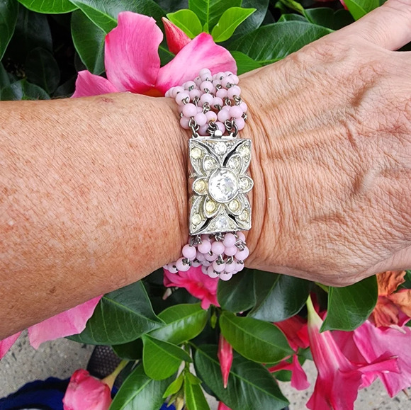 Vintage‎ Glass bead and Rhinestone bracelet - Picture 1 of 8
